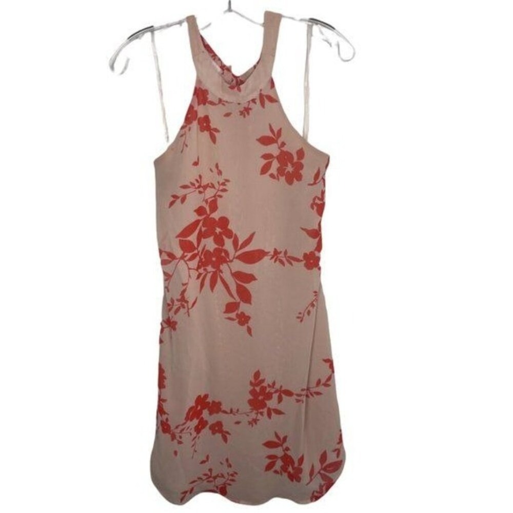 Sugar + Lips Halter Mini Dress Pink Red Floral Tie Back Open Back XS